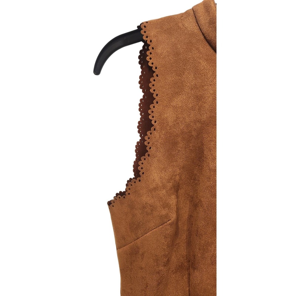 Soieblu Suede Feel Mock Neck Laser Cut Dress Brown Size Medium - Picture 8 of 8